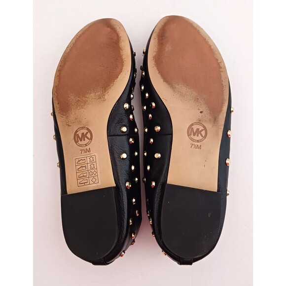 Michael Kors Ailee Blk Leather Flats Gold Studs 7.5M - Picture 6 of 8